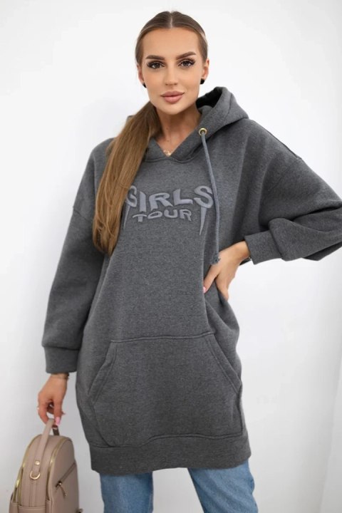Bluza ocieplana z haftowanym napisem oversize grafitowa uniwersalny