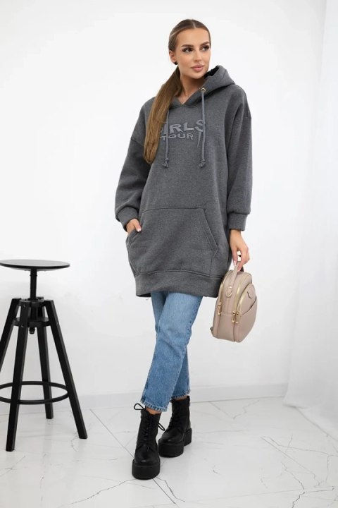 Bluza ocieplana z haftowanym napisem oversize grafitowa uniwersalny