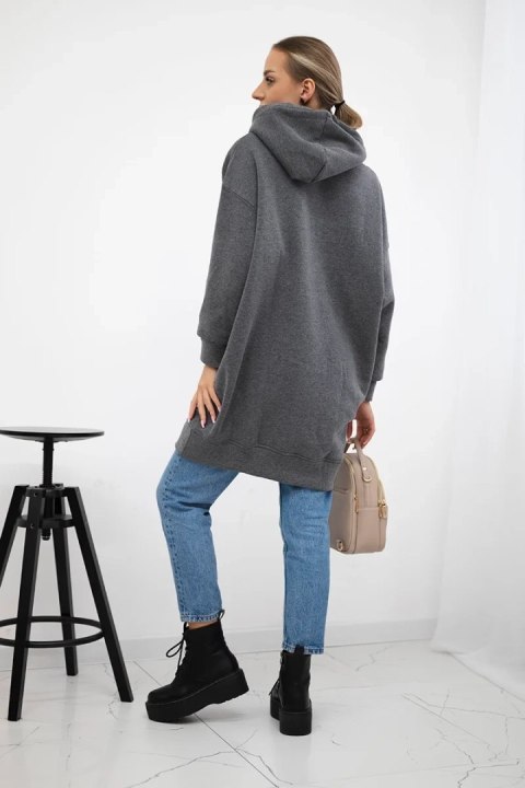 Bluza ocieplana z haftowanym napisem oversize grafitowa uniwersalny