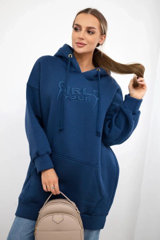 Bluza ocieplana z haftowanym napisem oversize jeansowa uniwersalny