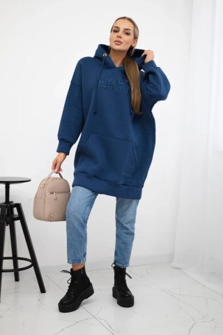 Bluza ocieplana z haftowanym napisem oversize jeansowa uniwersalny