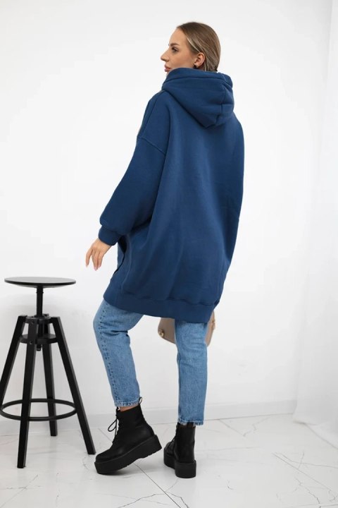 Bluza ocieplana z haftowanym napisem oversize jeansowa uniwersalny