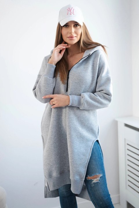 Bluza ocieplana z rozcięciami na bokach szara uniwersalny
