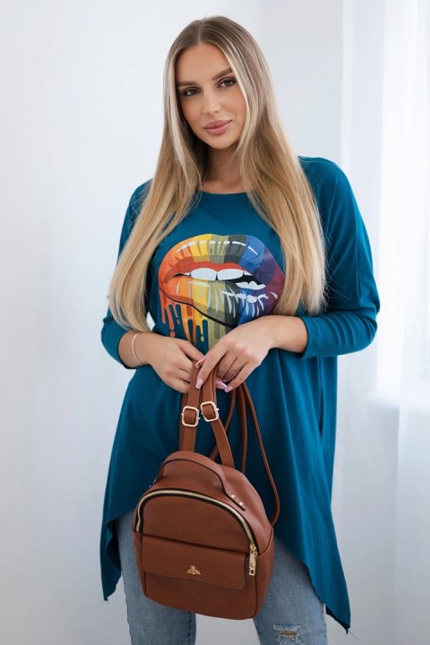 Bluzka oversize z nadrukiem tęczowych ust morski uniwersalny