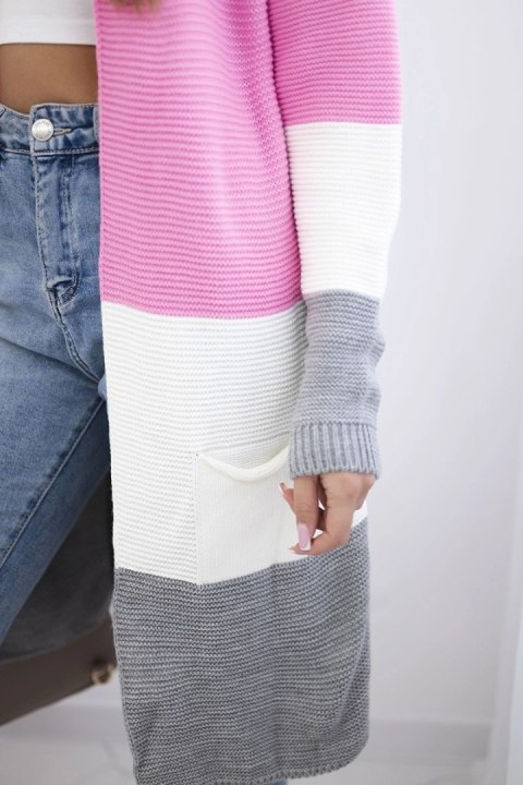 Sweter Kardigan w pasy szary+jasny różowy uniwersalny