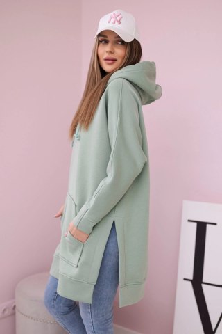 Bluza ocieplana z rozcięciami na bokach ciemno miętowa uniwersalny