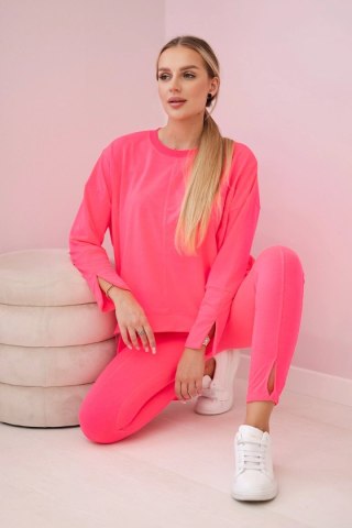Komplet z bluzką oversize różowy neon uniwersalny