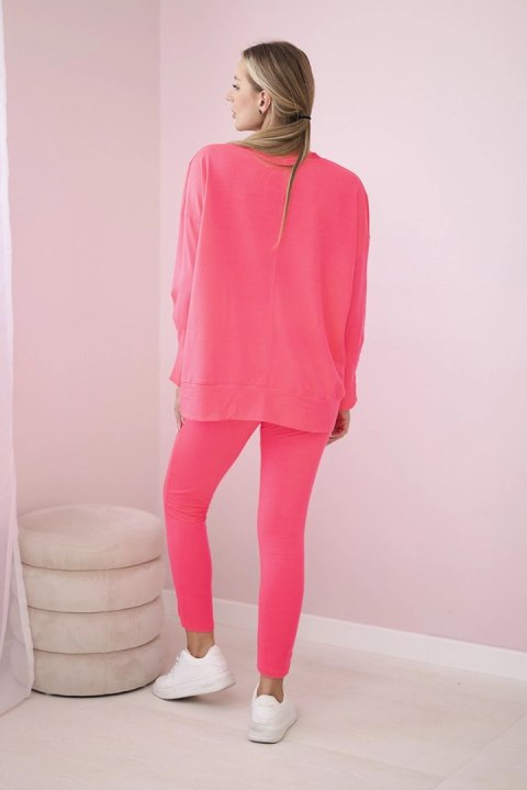Komplet z bluzką oversize różowy neon uniwersalny
