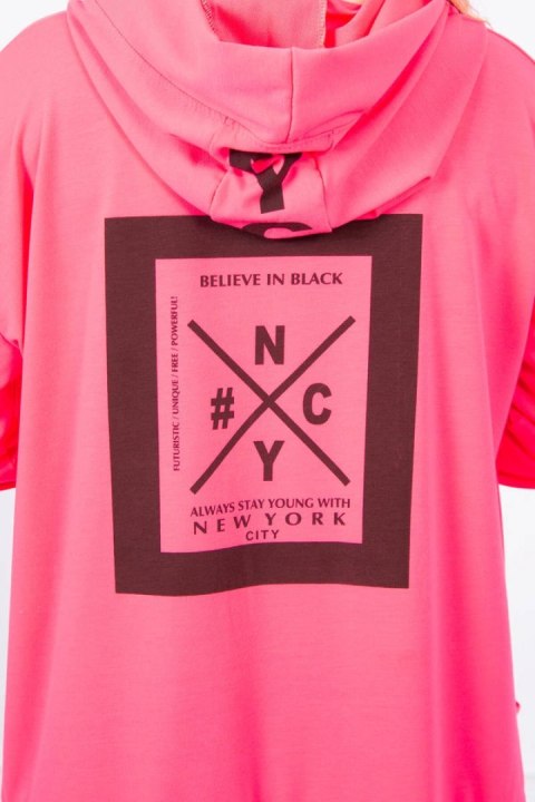 Narzutka z kapturem oversize różowy neon uniwersalny