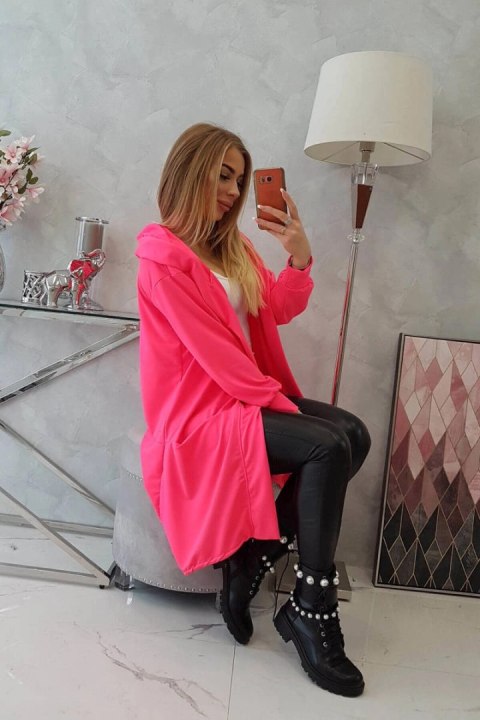 Narzutka z kapturem oversize różowy neon uniwersalny