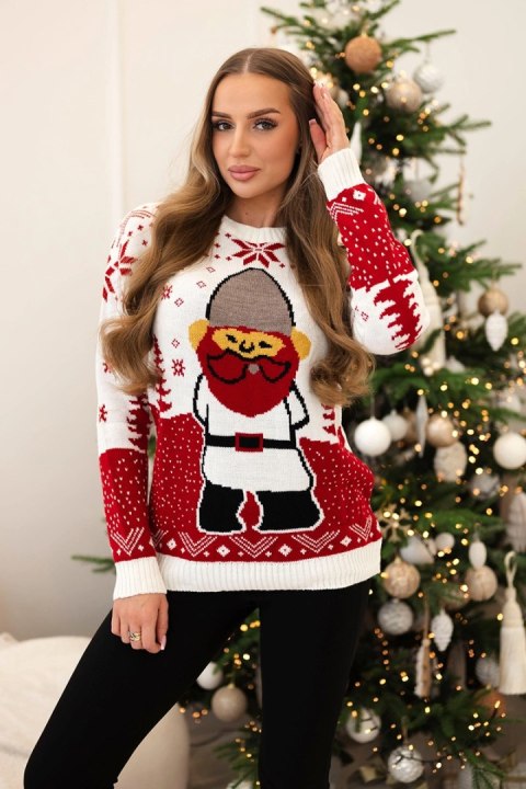 Sweter świąteczny z Mikołajem ecru uniwersalny Sweter świąteczny z Mikołajem ecru uniwersalny