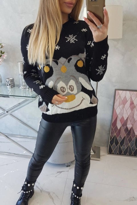 Sweter świąteczny z reniferem czarny uniwersalny