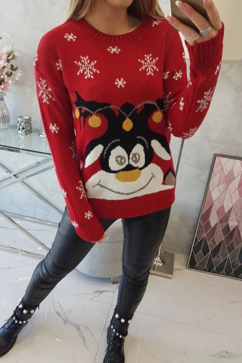 Sweter świąteczny z reniferem czerwony uniwersalny