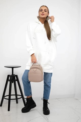 Bluza ocieplana z haftowanym napisem oversize ecru uniwersalny