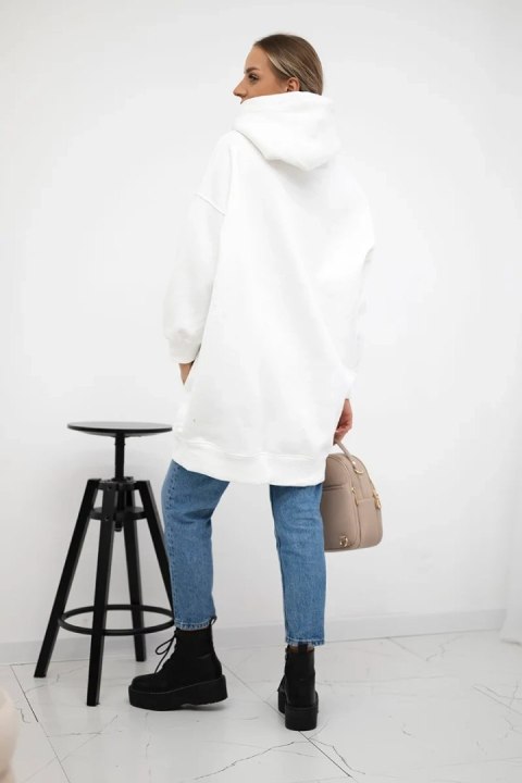 Bluza ocieplana z haftowanym napisem oversize ecru uniwersalny