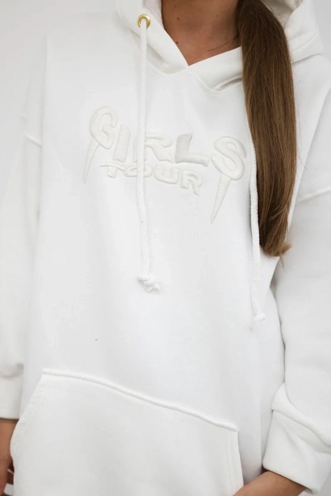 Bluza ocieplana z haftowanym napisem oversize ecru uniwersalny
