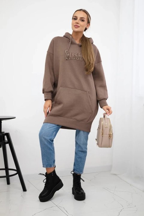 Bluza ocieplana z haftowanym napisem oversize mocca uniwersalny