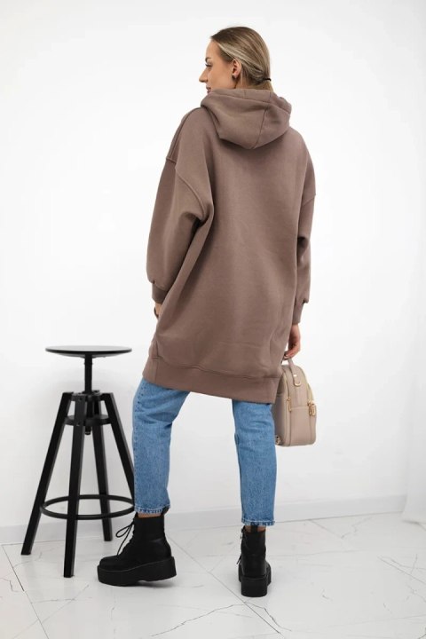 Bluza ocieplana z haftowanym napisem oversize mocca uniwersalny