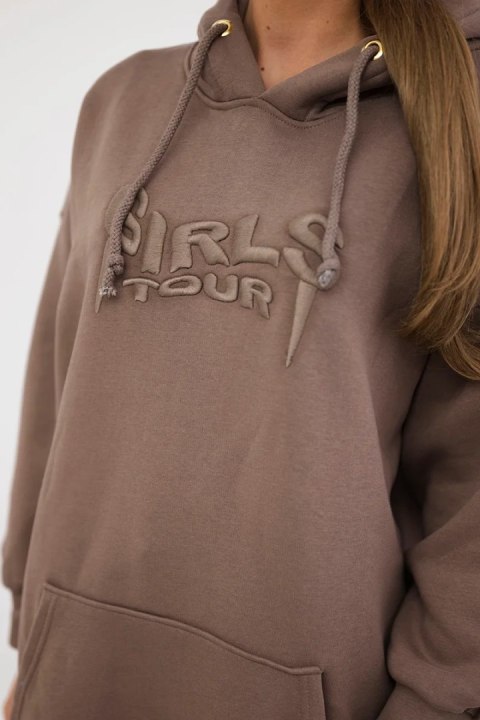 Bluza ocieplana z haftowanym napisem oversize mocca uniwersalny