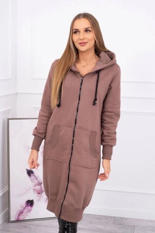 Bluza ocieplana długa z kapturem mocca uniwersalny