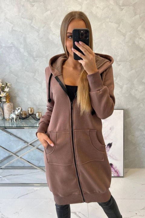 Bluza ocieplana długa z kapturem mocca uniwersalny