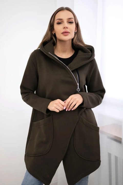 Bluza ocieplana z asymetrycznym suwakiem khaki uniwersalny