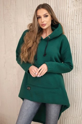 Bluza ocieplana z długim tyłem i kapturem ciemno zielona uniwersalny
