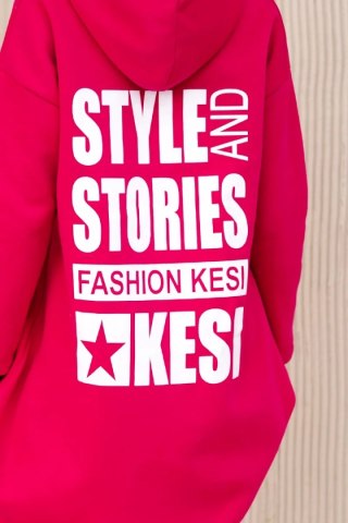 Bluza ocieplana z długim tyłem i kapturem fuksja uniwersalny