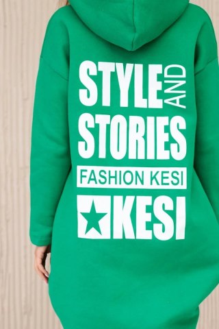 Bluza ocieplana z długim tyłem i kapturem zielona uniwersalny