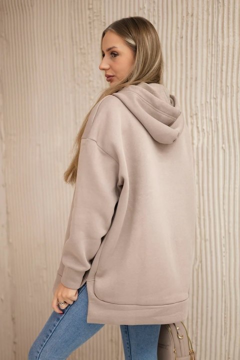 Bluza ocieplana z suwakiem na boku ciemno beżowa uniwersalny Bluza ocieplana z suwakiem na boku ciemno beżowa uniwersalny