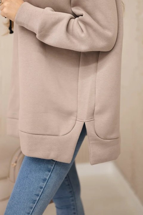 Bluza ocieplana z suwakiem na boku ciemno beżowa uniwersalny Bluza ocieplana z suwakiem na boku ciemno beżowa uniwersalny