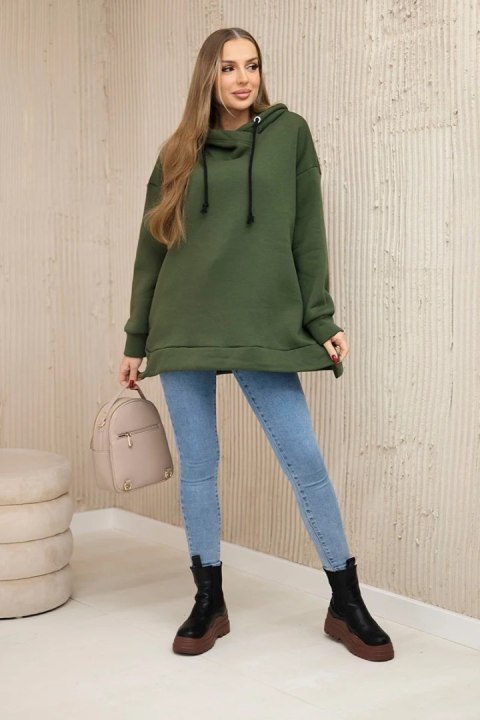 Bluza ocieplana z suwakiem na boku khaki uniwersalny