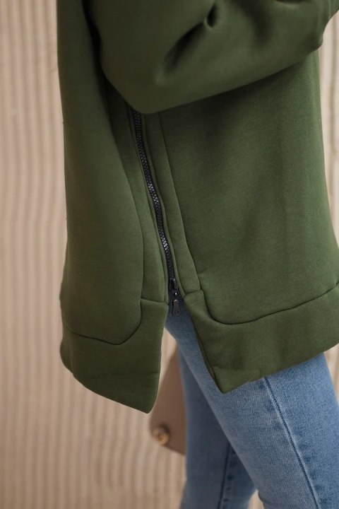Bluza ocieplana z suwakiem na boku khaki uniwersalny