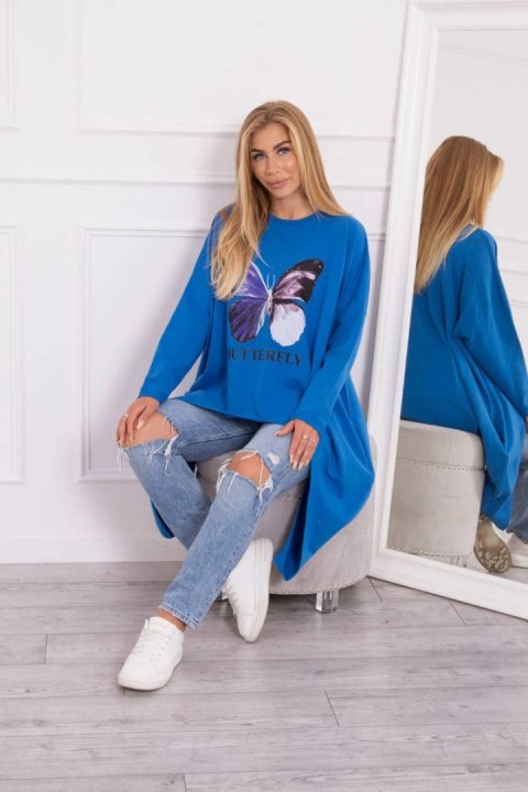 Bluzka z nadrukiem oversize chabrowa uniwersalny
