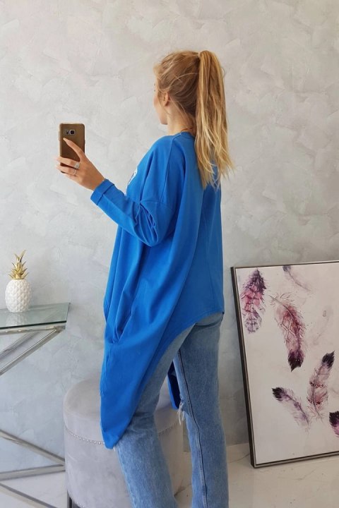 Bluzka z nadrukiem oversize chabrowa uniwersalny