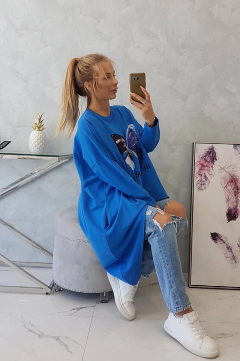 Bluzka z nadrukiem oversize chabrowa uniwersalny