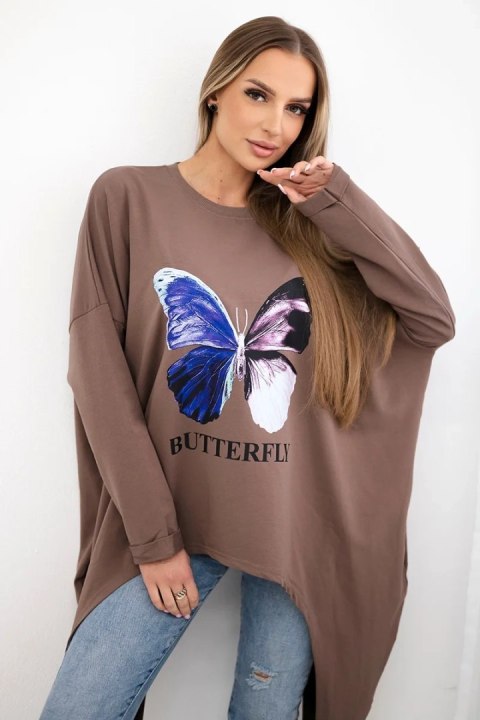 Bluzka z nadrukiem oversize mocca uniwersalny