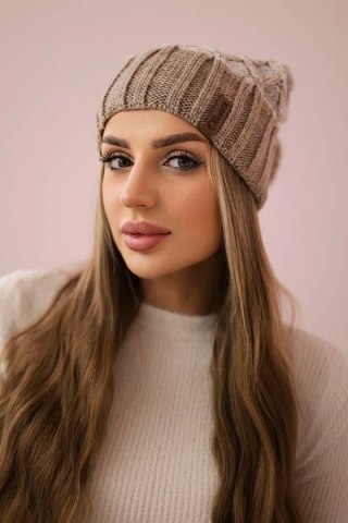 Czapka z polarem Milano K203 ecru melanż+ciemny beżowy uniwersalny