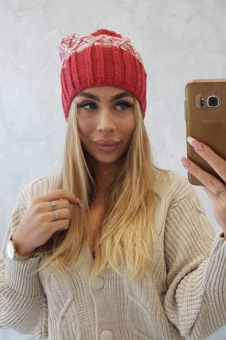 Czapka z polarem Milano K203 ecru melanż+czerwona uniwersalny