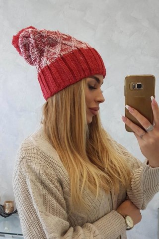 Czapka z polarem Milano K203 ecru melanż+czerwona uniwersalny