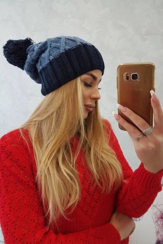 Czapka z polarem Milano K203 jeans+granatowy uniwersalny
