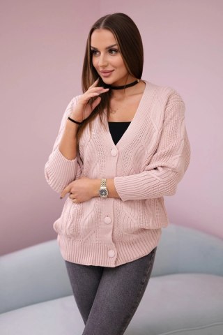 Sweter zapinany na guziki z szerokim rękawem pudrowy róż uniwersalny