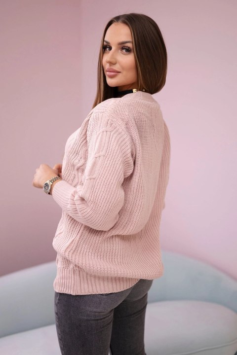 Sweter zapinany na guziki z szerokim rękawem pudrowy róż uniwersalny