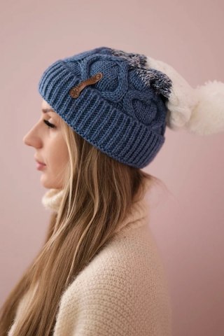 Czapka z polarem Alice K248 jeansowy+biały uniwersalny