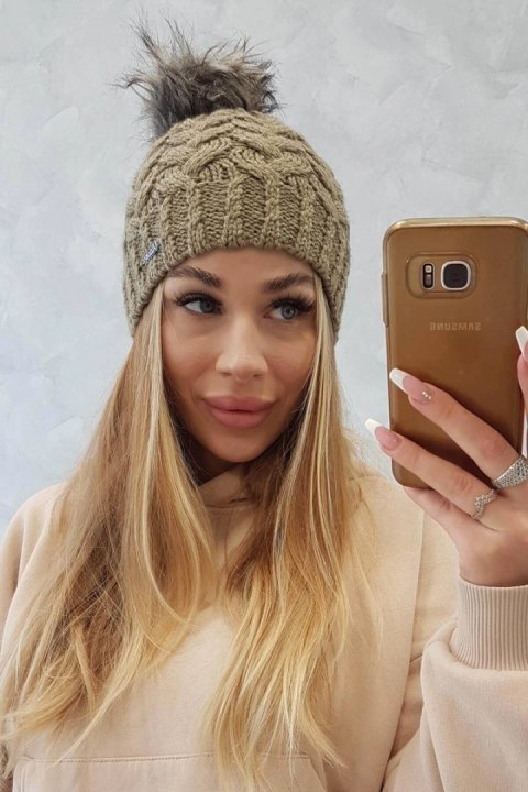 Czapka z polarem Daria K217 jasny khaki uniwersalny