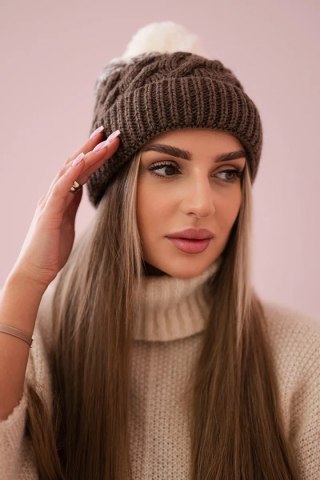 Czapka z polarem Ilona K218 cappuccino+ecru uniwersalny