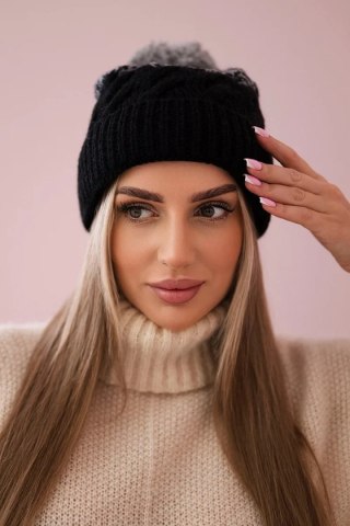 Czapka z polarem Ilona K218 czarny+szary uniwersalny