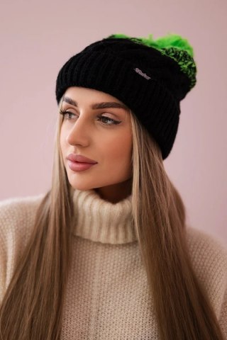 Czapka z polarem Ilona K218 czarny+zielony uniwersalny
