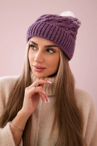 Czapka z polarem Ilona K218 fioletowy+biały uniwersalny