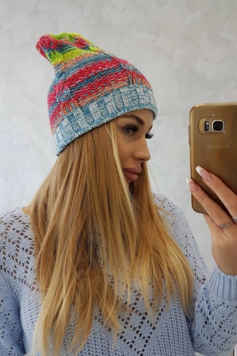 Czapka z polarem Klaudia K255 żółty neon+niebieski uniwersalny